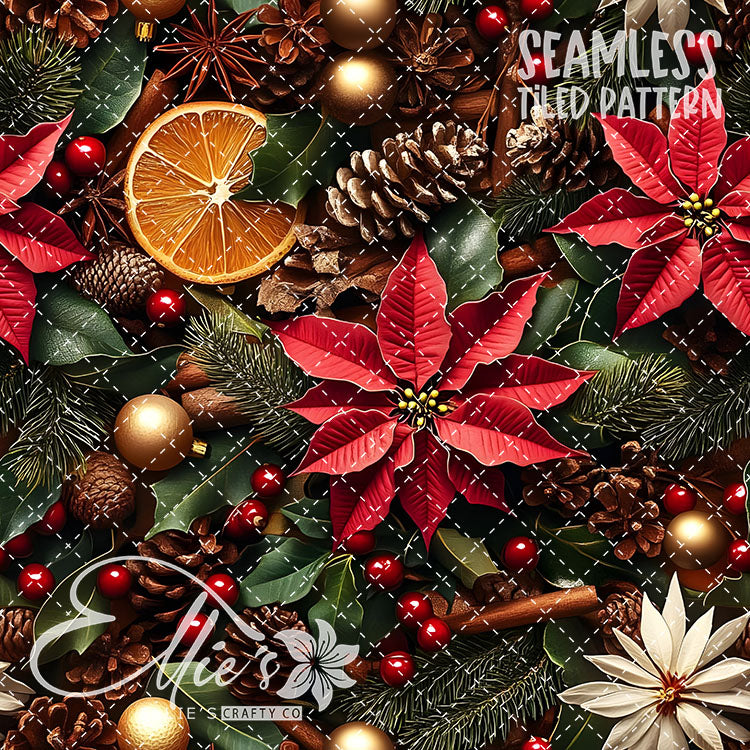 Florals Poinsettia V3 - 7 Tiled Pattern Digital Images (Seamless)