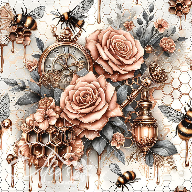 Steampunk Floral Bees V2 20 Digital Images (Not Seamless)