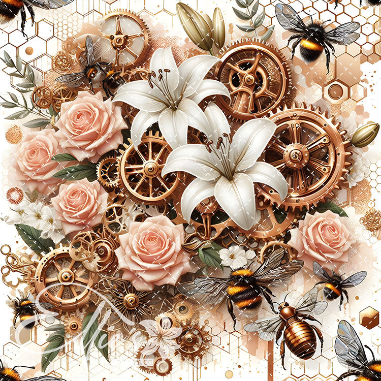 Steampunk Floral Bees V1 20 Digital Images (Not Seamless)