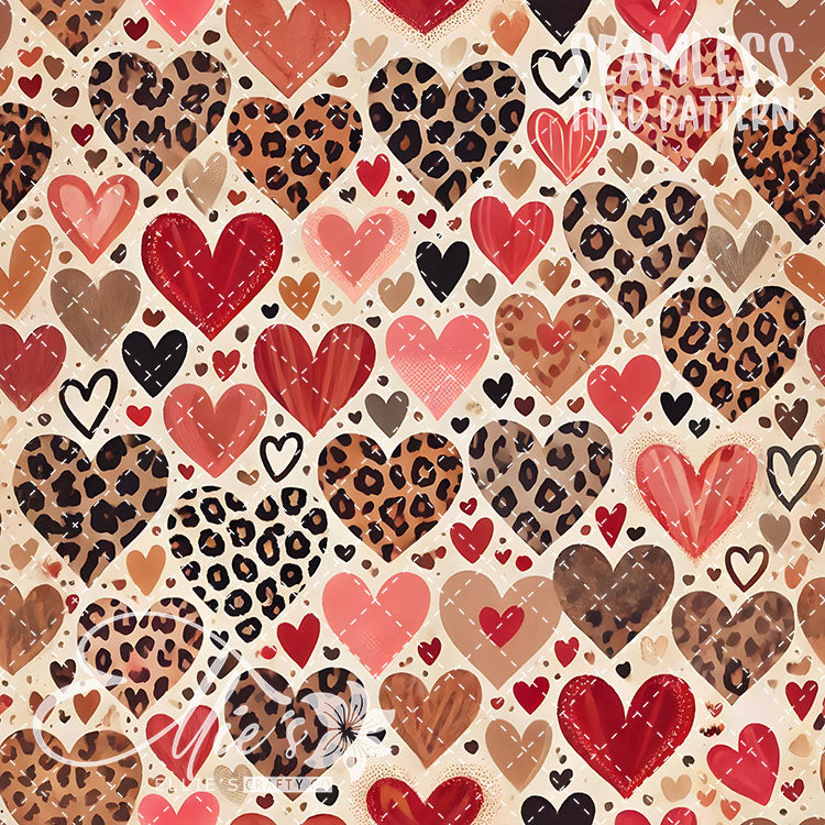 Leopard and Hearts - 25 Tiled Pattern Digital Images (Seamless)