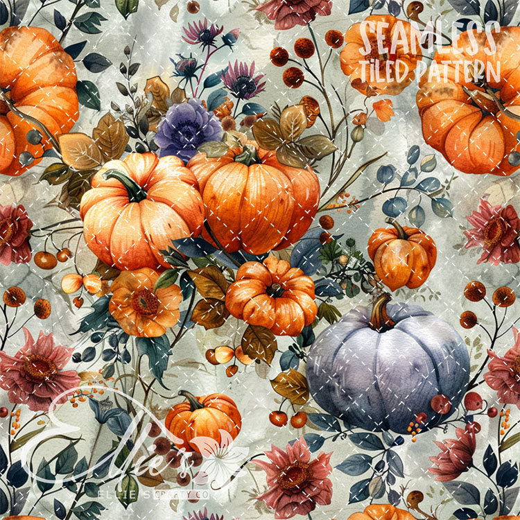 Watercolor Pumpkins Version 2 - 13 Tiled Pattern Digital Images (Seamless)