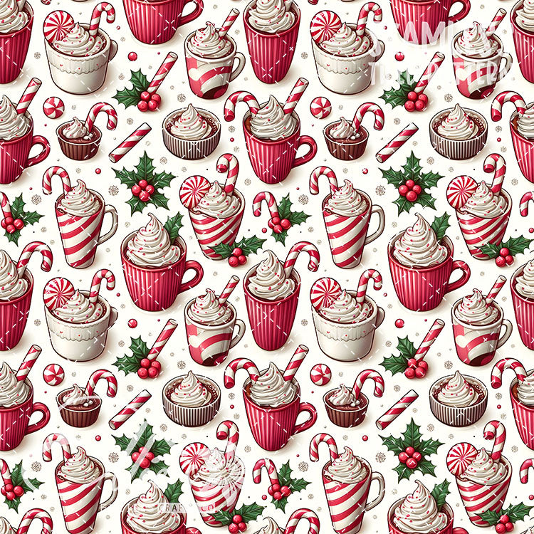 Christmas Hot Cocoa V1 - 10 Tiled Pattern Digital Images (Seamless)