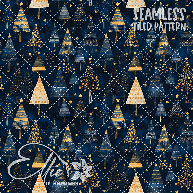 Boho Christmas Trees - 10 Tiled Pattern Digital Images (Seamless)