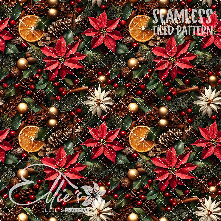 Florals Poinsettia V3 - 7 Tiled Pattern Digital Images (Seamless)