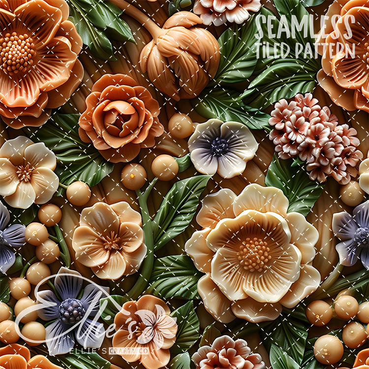 3D Floral Version 1 - 5 Tiled Pattern Digital Images (Seamless)