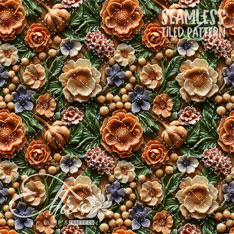 3D Floral Version 1 - 5 Tiled Pattern Digital Images (Seamless)