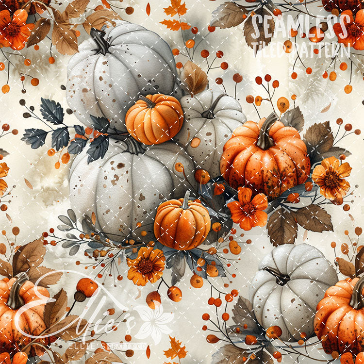 Watercolor Pumpkins Version 1 - 13 Tiled Pattern Digital Images (Seamless)