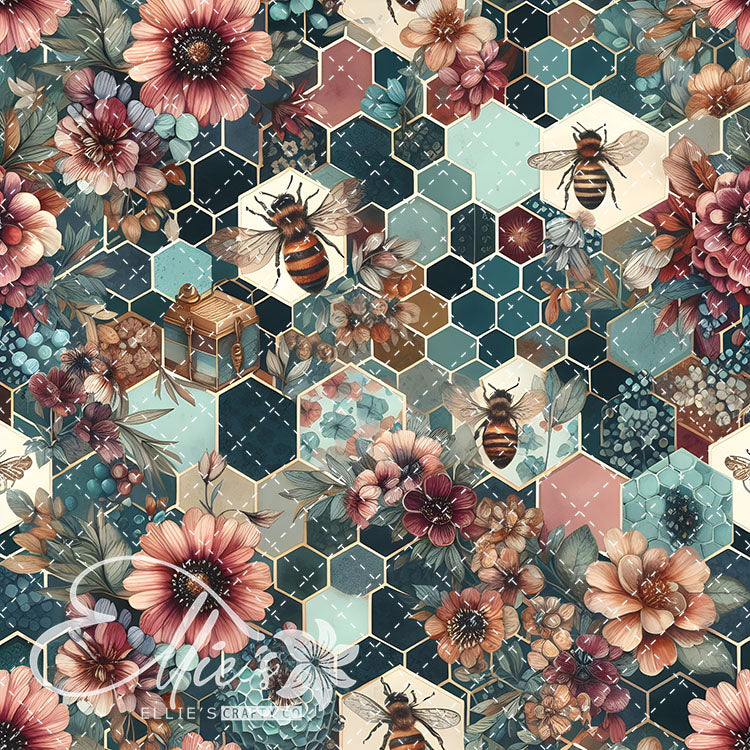 Floral Bees Colorful 22 Digital Images (Not Seamless)