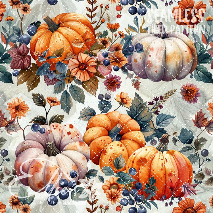 Watercolor Pumpkins Version 2 - 13 Tiled Pattern Digital Images (Seamless)