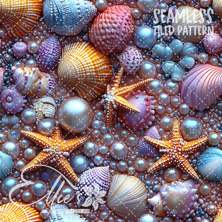 Seashells and Pearls - 14 Tiled Pattern Digital Images (Seamless)