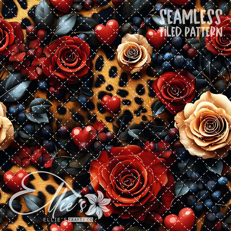 Leopard and Hearts - 25 Tiled Pattern Digital Images (Seamless)