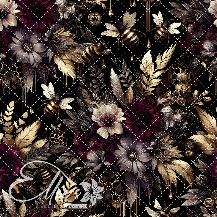 Floral Bees Maroon and Gold 20 Digital Images (Not Seamless)