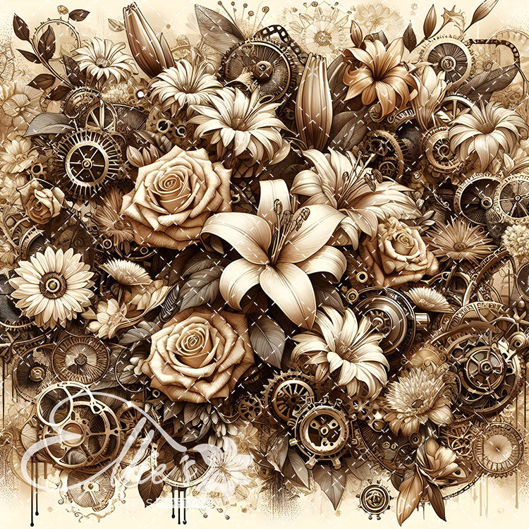Steampunk Floral Antique V2 15 Digital Images (Not Seamless)