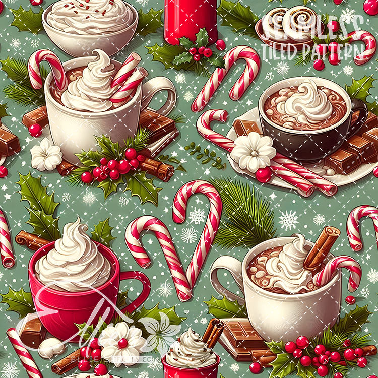 Christmas Hot Cocoa V1 - 10 Tiled Pattern Digital Images (Seamless)