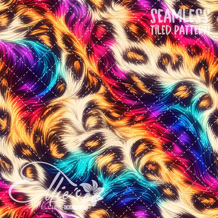 Neon Leopard Rainbow - 10 Tiled Pattern Digital Images (Seamless)