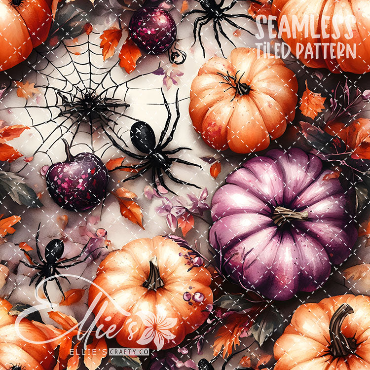 Halloween Pumpkins and Spiders - 12 Tiled Pattern Digital Images (Seamless)