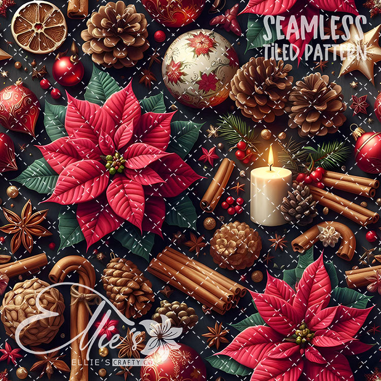 Florals Poinsettia V3 - 7 Tiled Pattern Digital Images (Seamless)