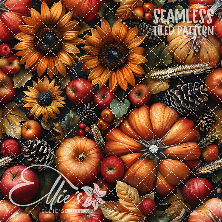 Fall Pumpkins and Sunflowers - 12 Tiled Pattern Digital Images (Seamless)