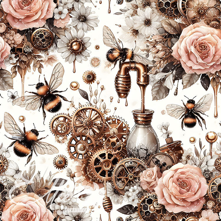 Steampunk Floral Bees V2 20 Digital Images (Not Seamless)
