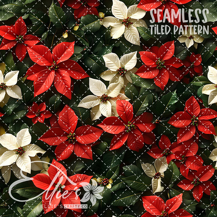 Florals Poinsettia V2 - 5 Tiled Pattern Digital Images (Seamless)