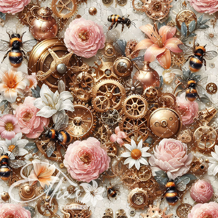 Steampunk Floral Bees V1 20 Digital Images (Not Seamless)