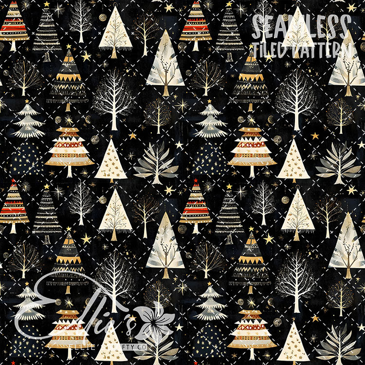 Boho Christmas Trees - 10 Tiled Pattern Digital Images (Seamless)