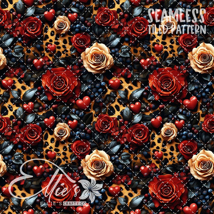 Leopard and Hearts - 25 Tiled Pattern Digital Images (Seamless)