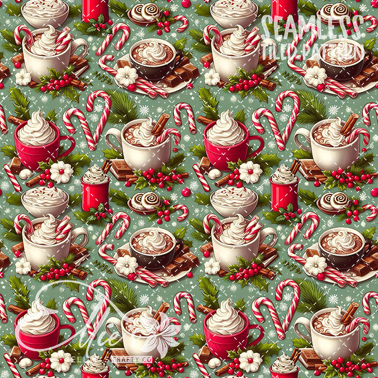 Christmas Hot Cocoa V1 - 10 Tiled Pattern Digital Images (Seamless)