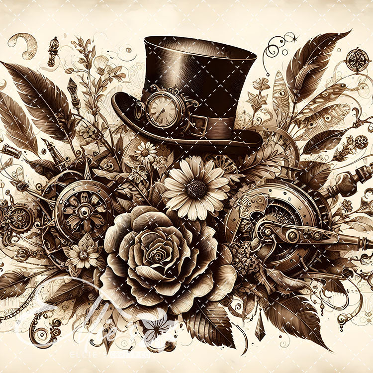 Steampunk Floral Antique V2 15 Digital Images (Not Seamless)
