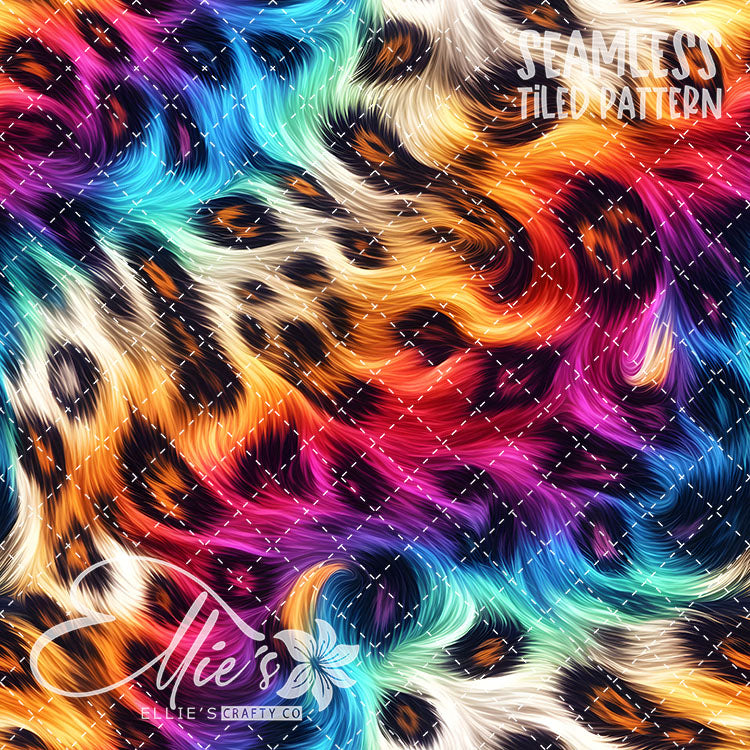 Neon Leopard Rainbow - 10 Tiled Pattern Digital Images (Seamless)