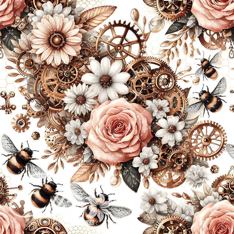 Steampunk Floral Bees V2 20 Digital Images (Not Seamless)