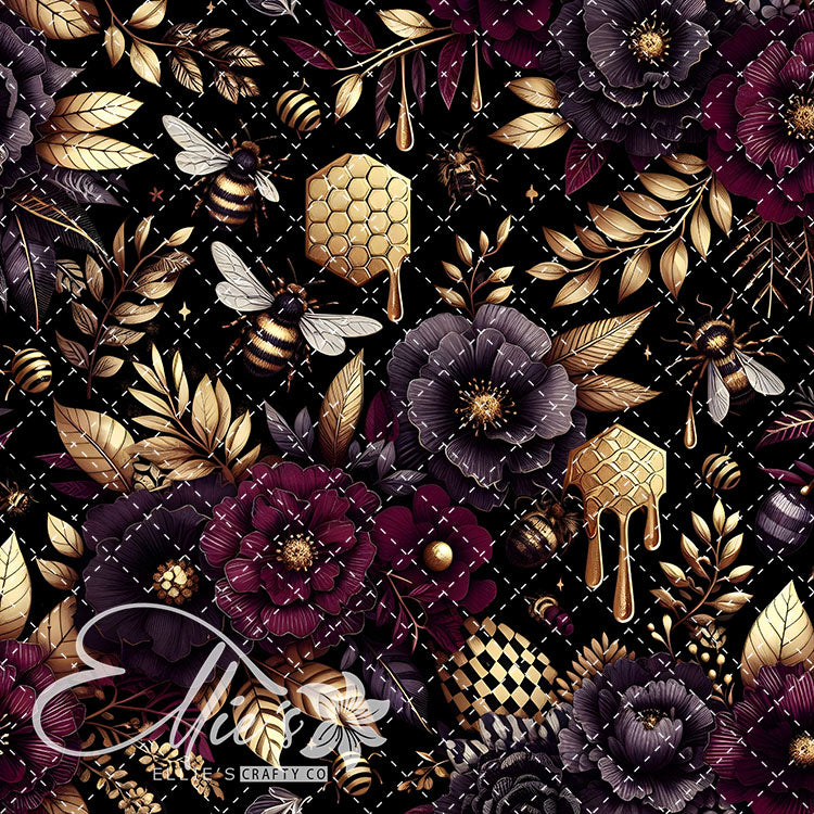 Floral Bees Maroon and Gold 20 Digital Images (Not Seamless)