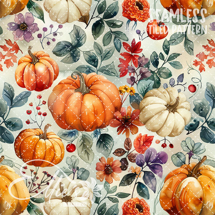 Watercolor Pumpkins Version 2 - 13 Tiled Pattern Digital Images (Seamless)