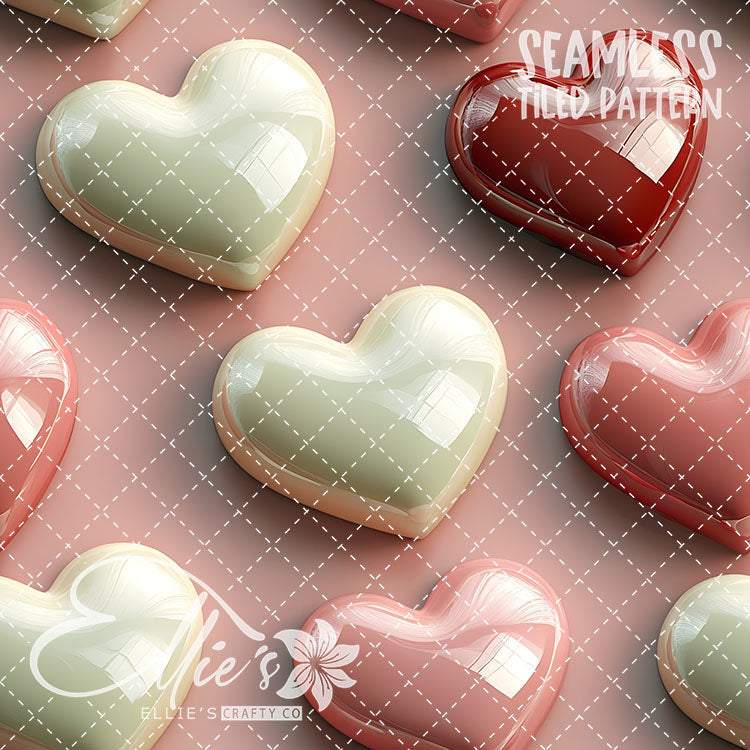 3D Pink and Red Hearts Valentines - 20 Tiled Pattern Digital Images (Seamless)