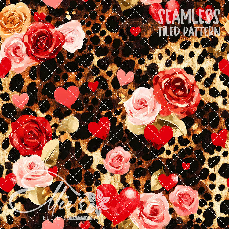 Leopard and Hearts - 25 Tiled Pattern Digital Images (Seamless)