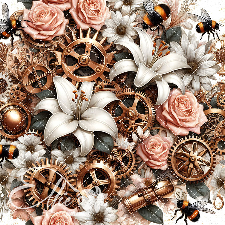Steampunk Floral Bees V1 20 Digital Images (Not Seamless)