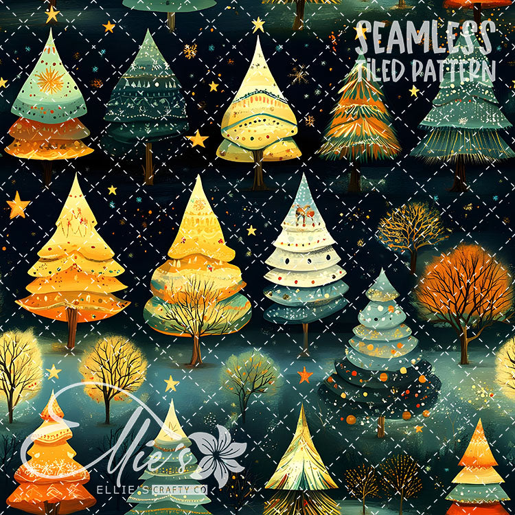 Boho Christmas Trees - 10 Tiled Pattern Digital Images (Seamless)