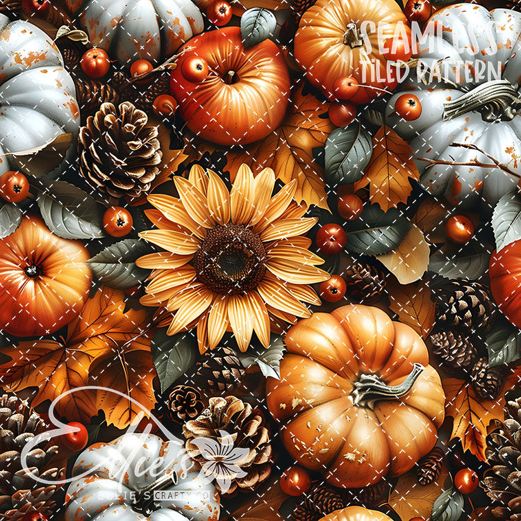 Fall Pumpkins and Sunflowers - 12 Tiled Pattern Digital Images (Seamless)