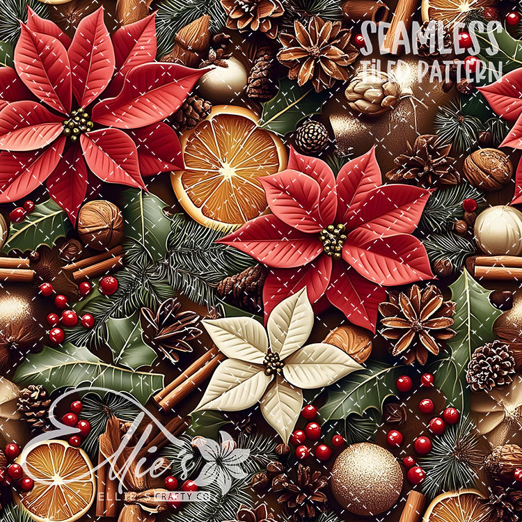 Florals Poinsettia V3 - 7 Tiled Pattern Digital Images (Seamless)