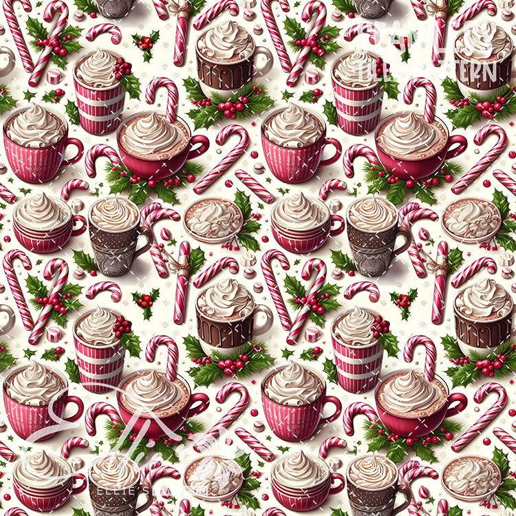 Christmas Hot Cocoa V1 - 10 Tiled Pattern Digital Images (Seamless)