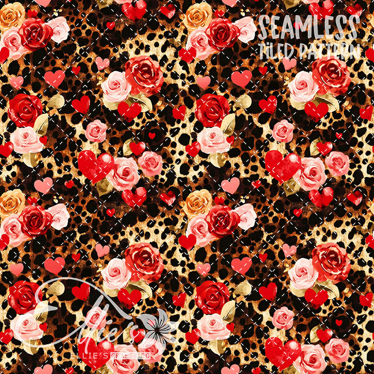 Leopard and Hearts - 25 Tiled Pattern Digital Images (Seamless)