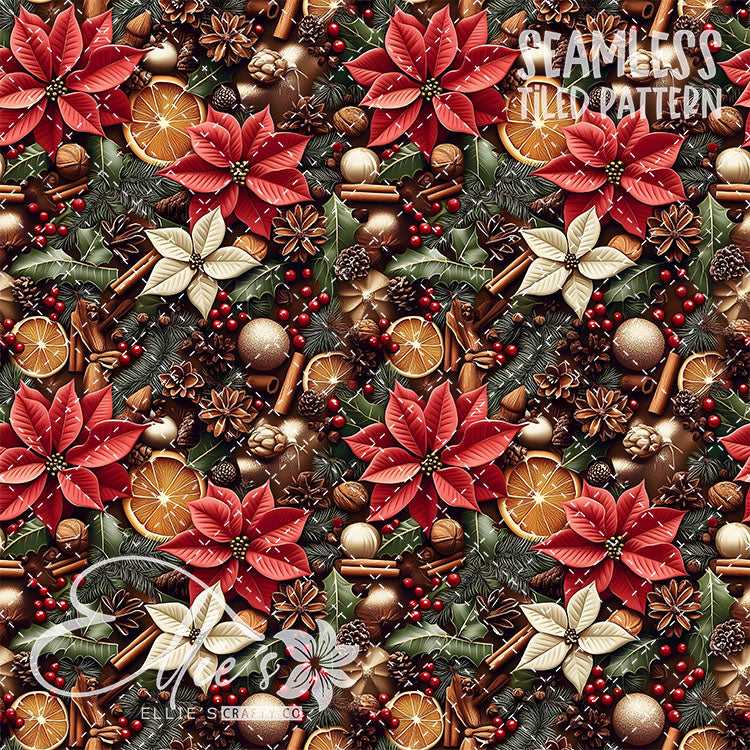 Florals Poinsettia V3 - 7 Tiled Pattern Digital Images (Seamless)