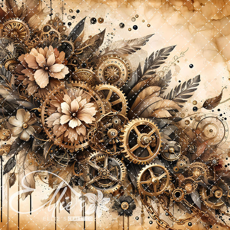 Steampunk Floral Antique V2 15 Digital Images (Not Seamless)