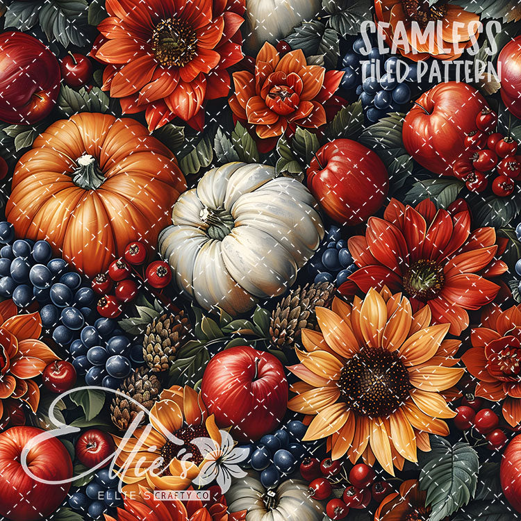 Fall Pumpkins and Sunflowers - 12 Tiled Pattern Digital Images (Seamless)
