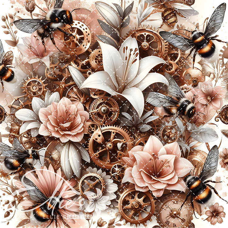 Steampunk Floral Bees V1 20 Digital Images (Not Seamless)