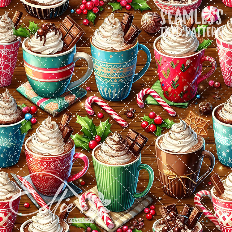 Christmas Hot Cocoa V1 - 10 Tiled Pattern Digital Images (Seamless)