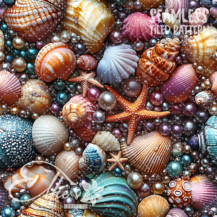 Seashells and Pearls - 14 Tiled Pattern Digital Images (Seamless)