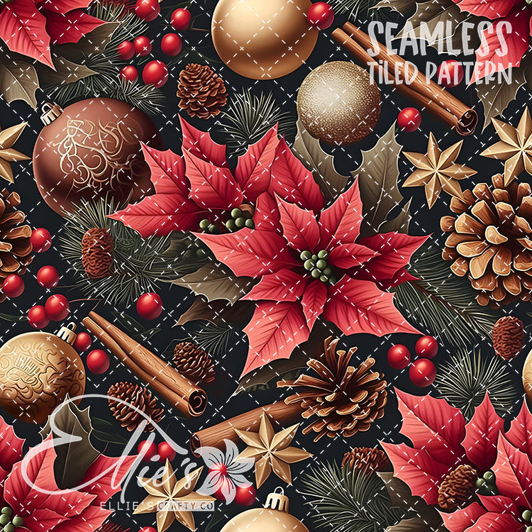 Florals Poinsettia V3 - 7 Tiled Pattern Digital Images (Seamless)
