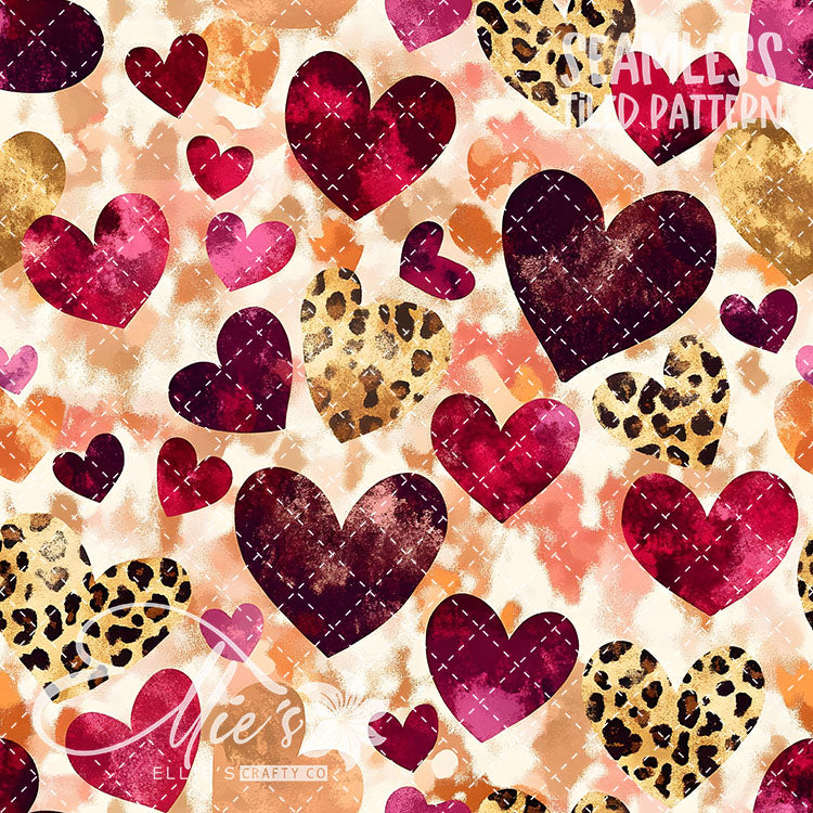 Leopard and Hearts - 25 Tiled Pattern Digital Images (Seamless)
