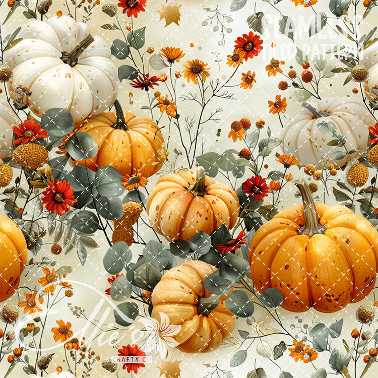 Watercolor Pumpkins Version 1 - 13 Tiled Pattern Digital Images (Seamless)